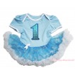 Light Blue Baby Bodysuit Snowflakes Organza Pettiskirt & 1st Sparkle Light Blue Birthday Number Print JS4414